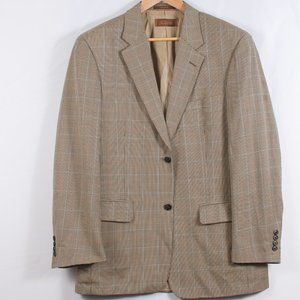 Macy's Tasso Elba Men's Sport Coat 40R Beige Houndstooth Wool Notch Lapel